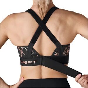 SheFit Bra Womens Sz 4 Luxe Black Gold New Medium Impact